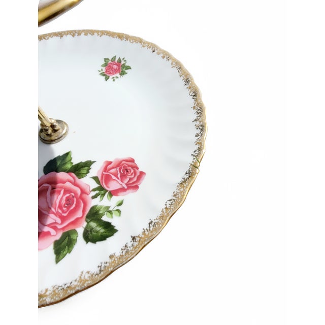 Vintage 3-Layer Cake Stand in Brass and Porcelain from Rheinpfalz Hartporzellan, Germany, 1960s For Sale - Image 13 of 15