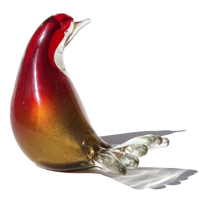 Mid 20th Century Murano Vintage Ruby Red Copper Aventurine Gold Flecks Italian Art Glass Bird Figurine Sculpture For Sale - Image 5 of 8