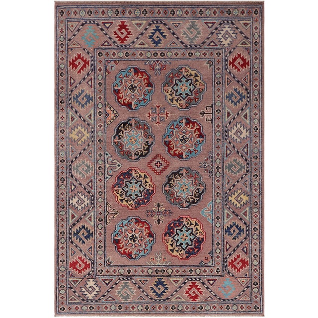 Tribal Kazak Light Purpl/Light Purpl Wool Rug - 3'4''x5'0'' For Sale - Image 10 of 10