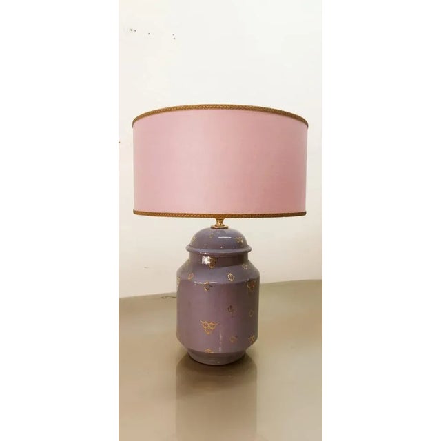 Ceramic Light with Purple Lampshade For Sale - Image 5 of 12