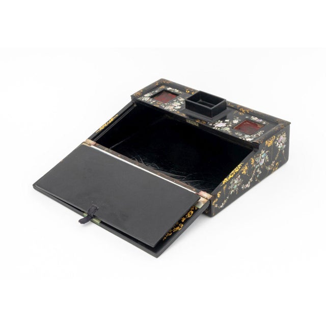 Black Victorian Mother-of-Pearl Inlaid Writing Box For Sale - Image 8 of 11