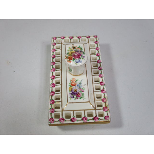 Antique Dresden Germany Hand Painted Porcelain Blotter & Organizer, 2 Piece For Sale - Image 9 of 12