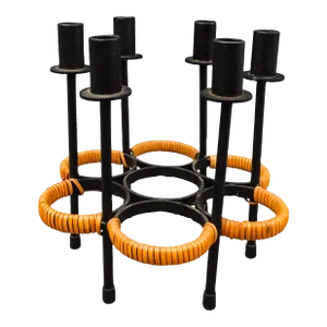 Mid 20th Century Arthur Umanoff for Raymor Iron Rattan 6-Light Candle Stick Holder Candelabra