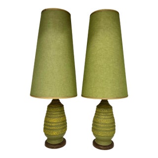 Pair of 1960s Vintage Ceramic Lamps by Plasto Mfg.Co With Original Shades For Sale