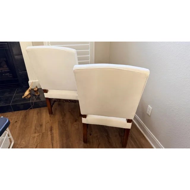 Pair of Antique White and Walnut Accent Chairs For Sale - Image 15 of 17
