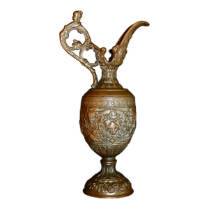Antique Victorian Cast Metal Ewer Pitcher 12.5” Ornate Bacchus Grape Vines Urn