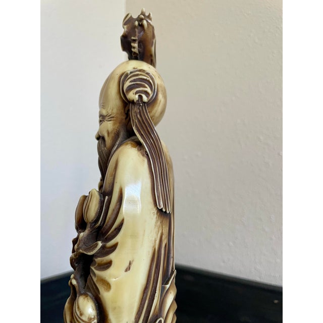 1960s Vintage Carved Shou Lao God of Longevity Statue For Sale - Image 5 of 12