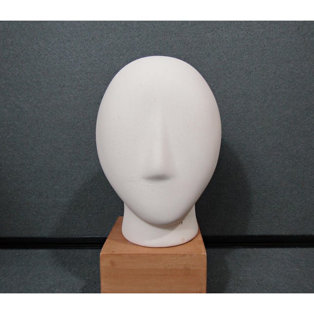 Mid-Century Modern Cycladic-Style Modernist Bisque Ceramic Head Sculpture on Wooden Base For Sale - Image 3 of 10