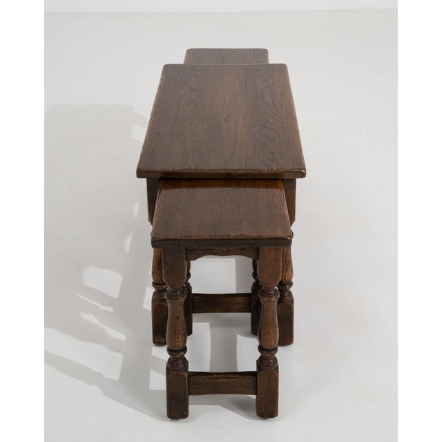Wood Set of 3 French Oak Nesting Tables, Circa 1970 For Sale - Image 7 of 14