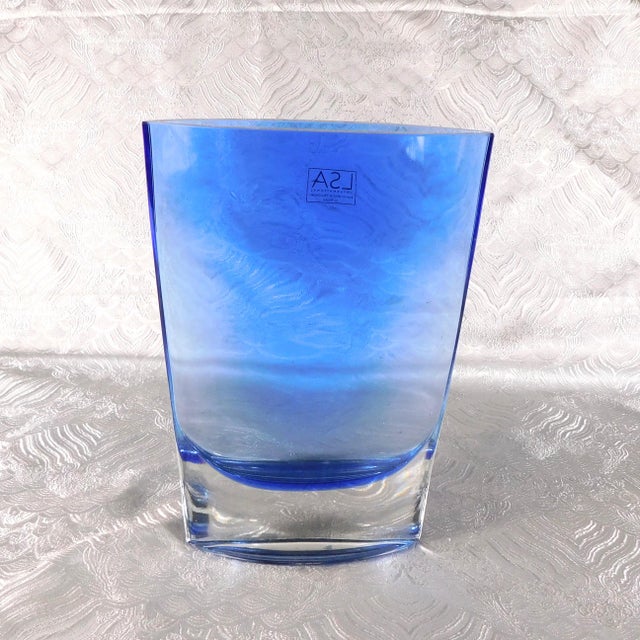 1950s Slender Blue Art Glass Vase by Lsa Poland For Sale - Image 5 of 6