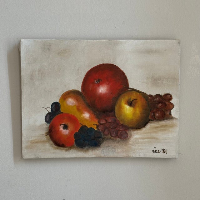 Farmhouse 1981 Oil-on-Canvas Fruit Still Life, Unframed For Sale - Image 3 of 11
