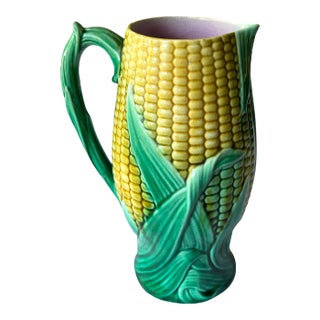 Antique 19th Century George Jones English Majolica Corn Pitcher For Sale