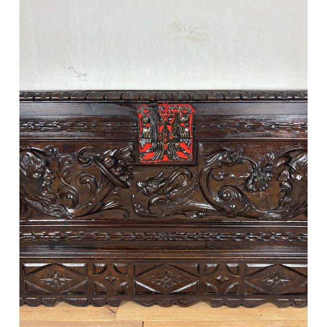 Wood Spanish Renaissance Carved Storage Chest with Lift Top, Late 19th Century For Sale - Image 7 of 12