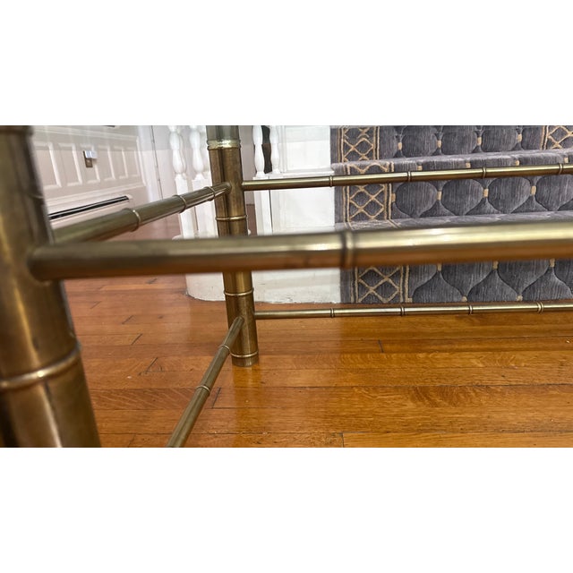 1970s 1970s Faux Bamboo Brass Attributed to Mastercraft Coffee Table With Beveled Glass For Sale - Image 5 of 14