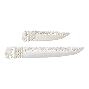 Two Letter Openers Set Vintage Bone Colored Ivory Elephant Motif