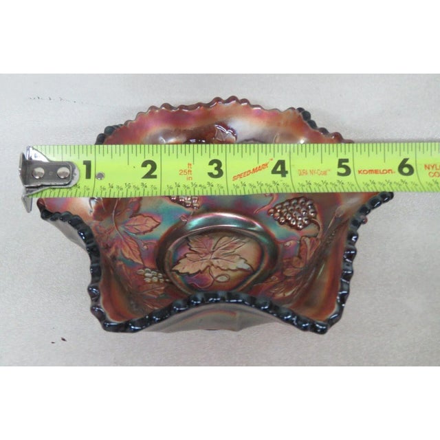 American Fenton Amethyst Carnival Glass Ruffled Rim Grapes Berry Bowl Candy Dish For Sale - Image 3 of 13