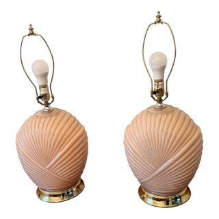 Large 1980s Art Deco Style Shell Table Lamps - A Pair For Sale