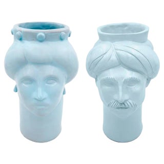 Solimano & Roxelana M Figures • Azure Vendicari from Crita Ceramiche, Set of 2 For Sale
