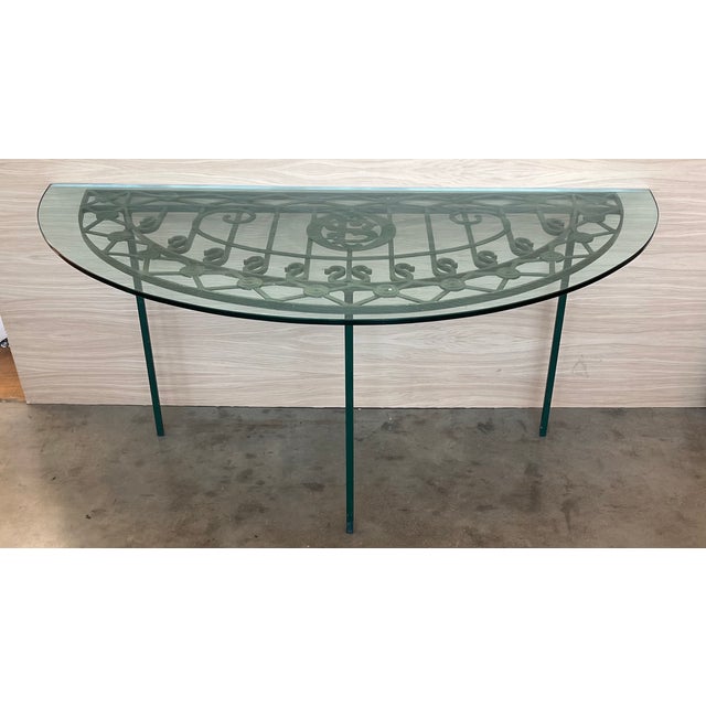 Green 19th Spanish Wrought Iron Demilune Green Console Table For Sale - Image 8 of 12