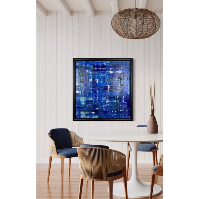 Original abstract painting by J. Kent Martin featuring luminous cobalt, ultramarine, teal, and touches of green in a...