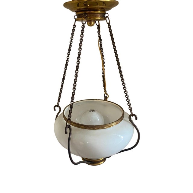 Vintage Ceiling Light Fixture 4 Chain Hanging Globe Dutch Colonial For Sale - Image 4 of 10