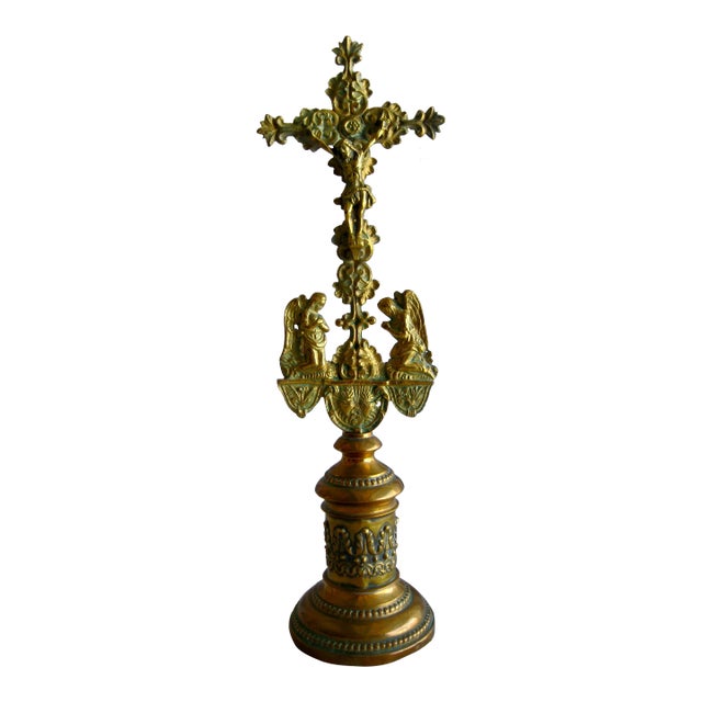 Early 19th Century Charles X Brass Table Crucifix For Sale