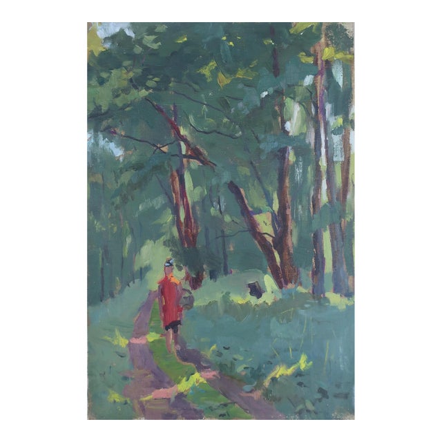 Impressionist Forest Oil Painting, Antique Soviet Art, 1970s 46-31 For Sale