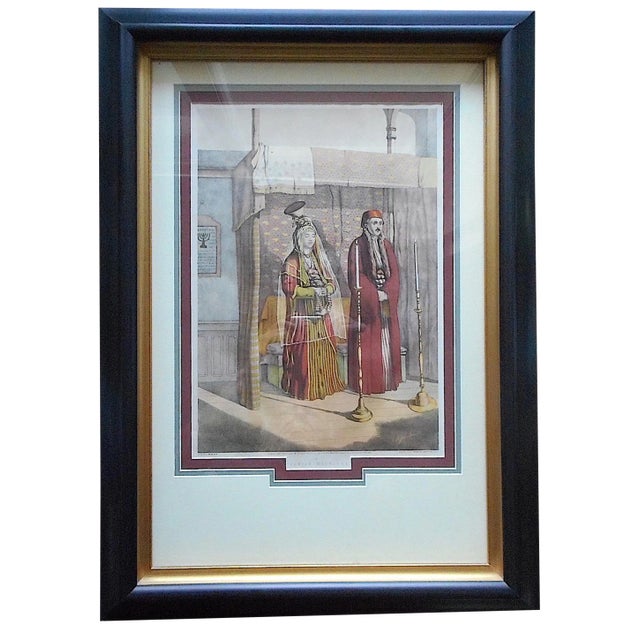 Judaica-Antique Signed Chromolithograph "Jewish Marriage"-Framed For Sale