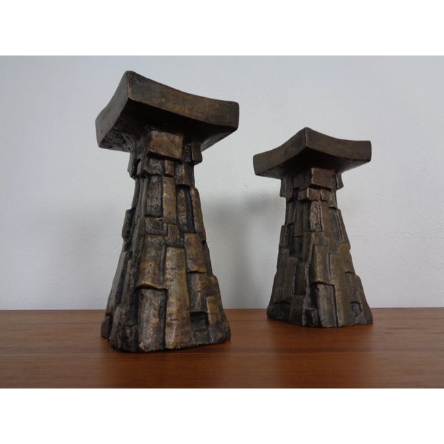 Mid-Century Modern Large Brutalist Bronze Candleholder, 1960s, Set of 2 For Sale - Image 3 of 16