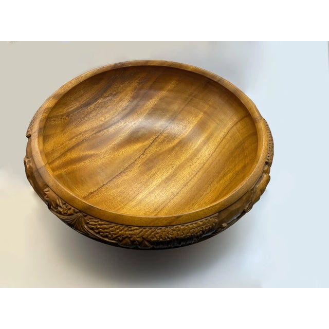 Mid 20th Century Hand Carved Wooden Bowl & Serving Utensils For Sale - Image 4 of 12