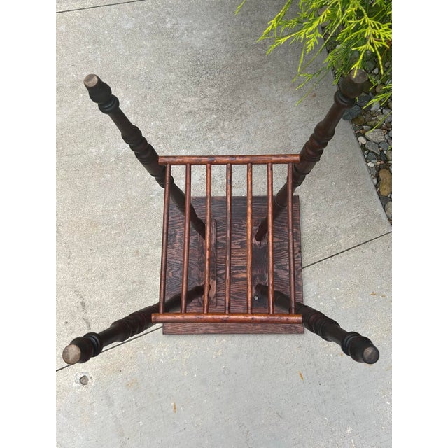 Antique, Dark Oak, Victorian-Style, Accent Table With Spool-Turned Legs and a Slatted Shelf, 1890’s For Sale - Image 9 of 12