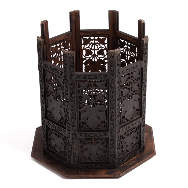 Anglo Indian Teak Octagonal Folding Side Tea Table Hand Carved Campaign Original Finish 1900 For Sale - Image 17 of 18