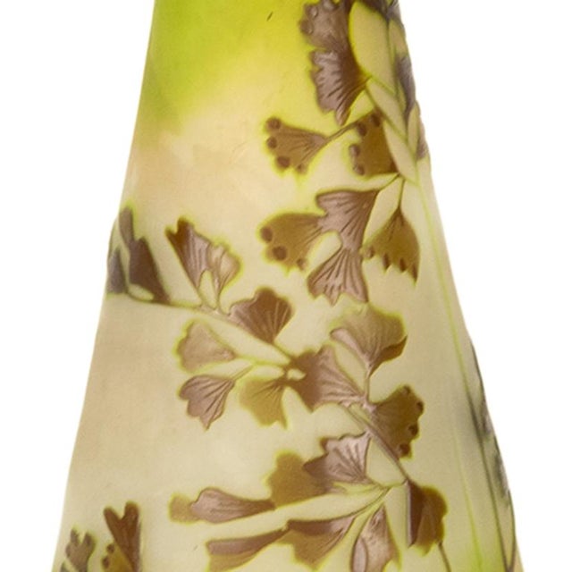Brown Art Nouveau Cameo Green Glass Vase by Emile Gallé, 20th Century For Sale - Image 8 of 18