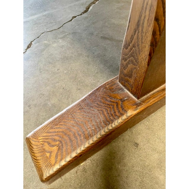 Rare 7-Piece Mid-Century Modern Japanese Dining Set With Tiger Oak Live-Edge Trestle Table & 6 Swivel Chairs For Sale - Image 11 of 13