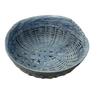 Vintage Handmade 1990 Signed Woven, Braided & Coiled Large Ceramic Vessel Bowl in Azure Blue