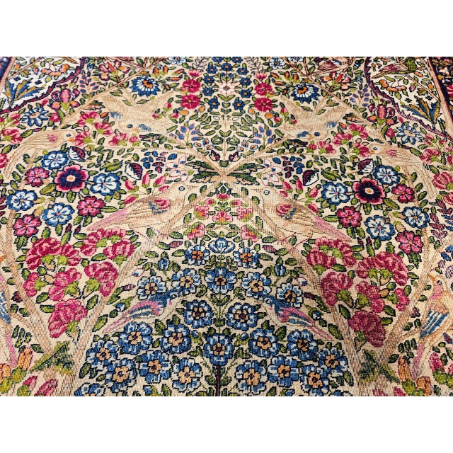 Antique Persian Kerman Lavar Rug, Hand-Knotted Wool, Tree of Life Pattern, Ivory & Turquoise, 5x8 For Sale - Image 11 of 14