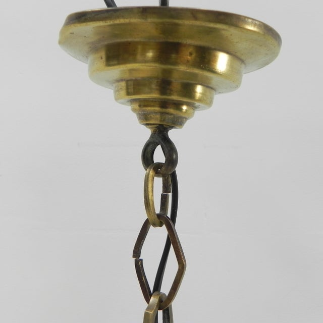 Art Deco Brass Hanging Lamp with 5 Pates De Verre Shades, 1930s For Sale - Image 18 of 18