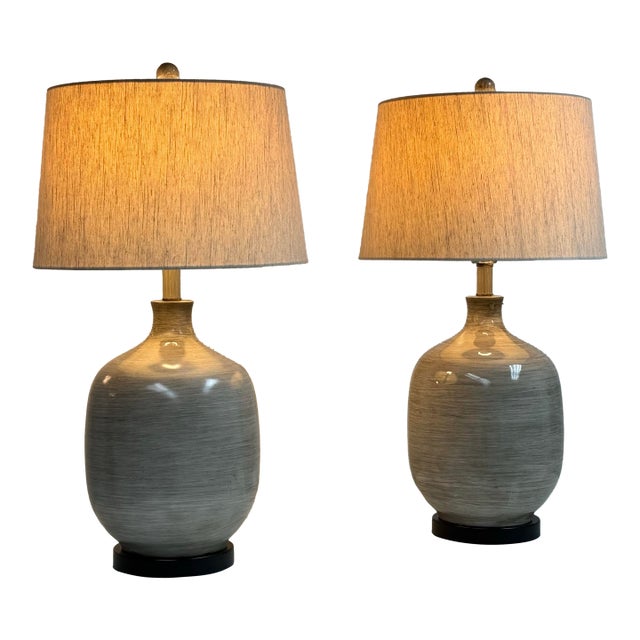 Modern Farmhouse Ceramic Table Lamps - a Pair For Sale