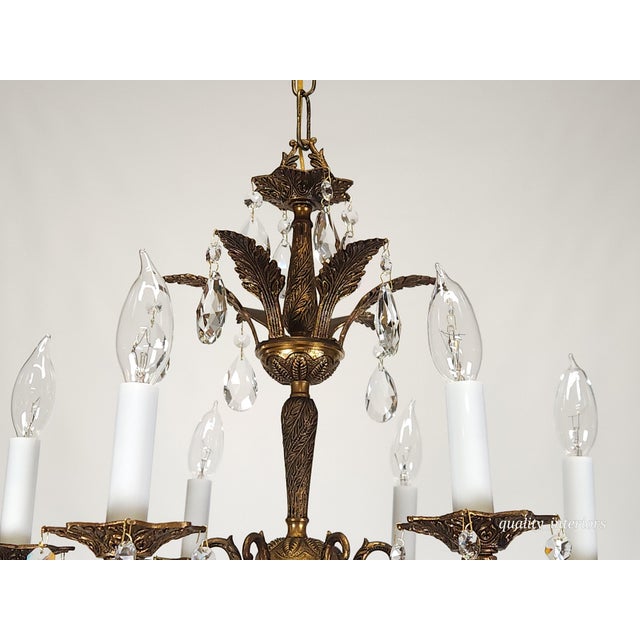 Antique 6 Arm 6 Light Svelte Shimmering Brass Cut Lead Glass Crystal Chandelier For Sale - Image 11 of 11