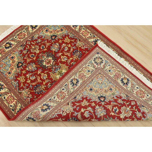 Fine Qom Rug 3’4” X 4’11” Red Wool/Silk Traditional Hand-Knotted Carpet For Sale - Image 11 of 12