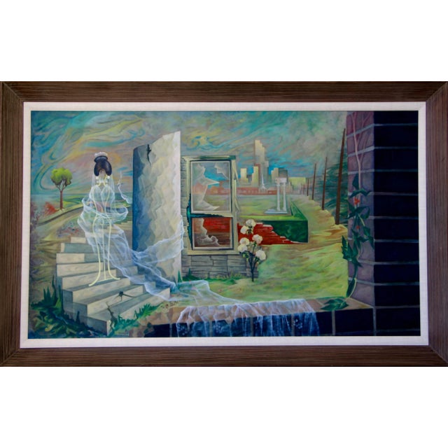 A wonderful surrealist Mid-Century painting by the noted Dutch/American artist Artist Cees Brokke. It it's original frame,...