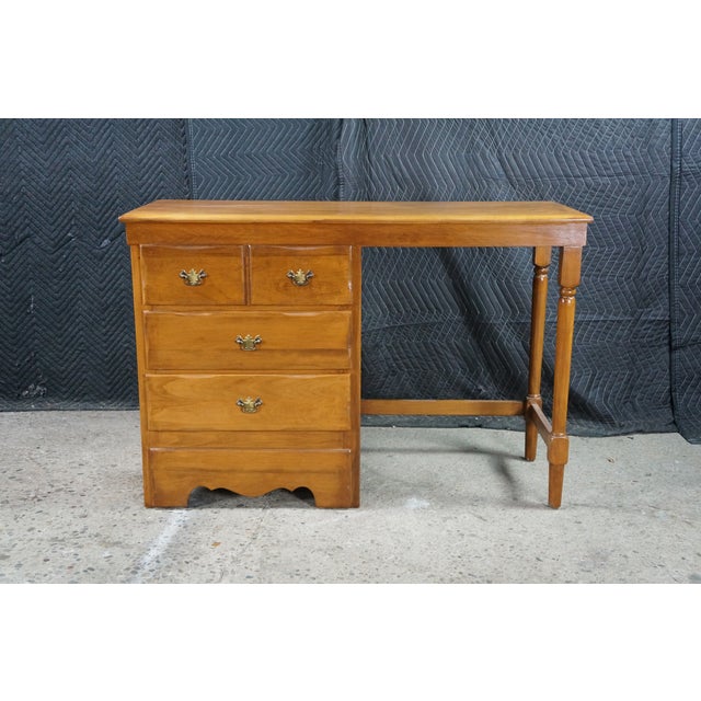 Vintage Early American Colonial Style Solid Maple Country Kneehole Desk 44" For Sale - Image 6 of 18