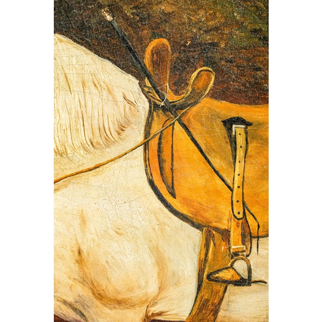 Charming Antique 19th Century Equestrian Oil Painting White Horse Portrait Folk Art Equestrian English Country Home Decor For Sale In New York - Image 6 of 14