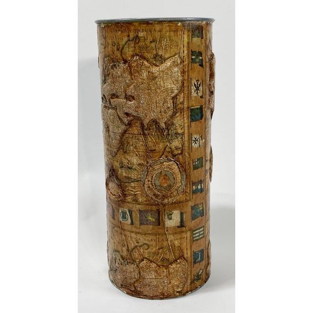 Vintage World Map Raised Relief Umbrella Stand For Sale - Image 4 of 9