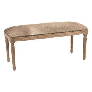 Lille Cowhide Bench - Peppered Cowhide / Weathered Gray Frame For Sale