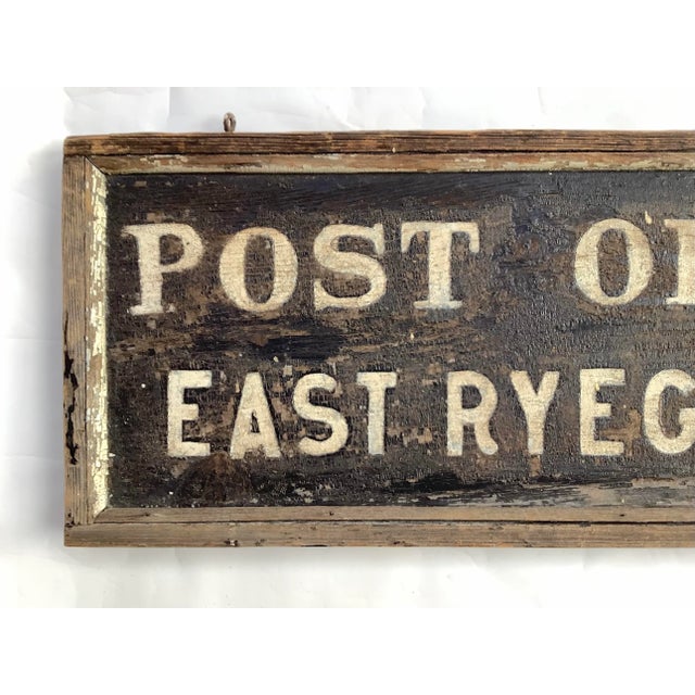 Circa 1930s wood hand lettered Post Office sign from East Ryegate, Vermont. Sign has original mouldings and is one sided....