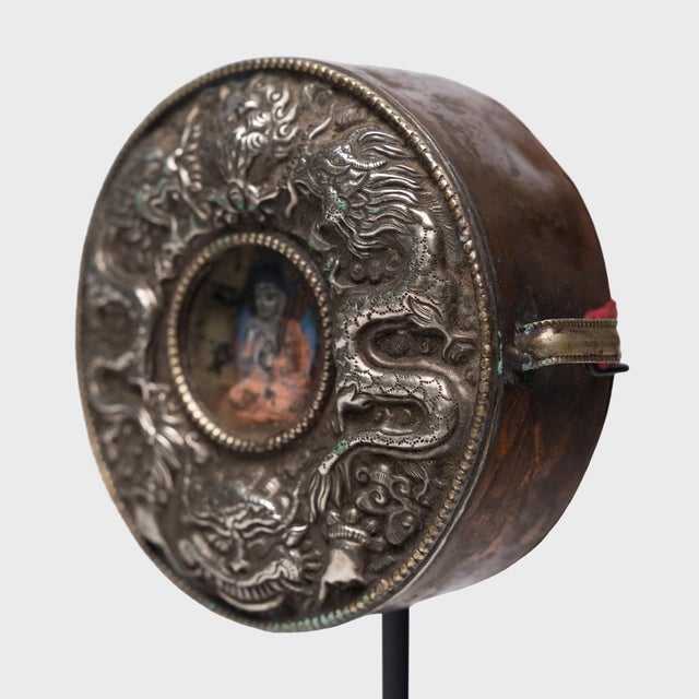 Asian Antique Round Tibetan Traveling Shrine With Twin Dragons, C. 1900 For Sale - Image 3 of 6