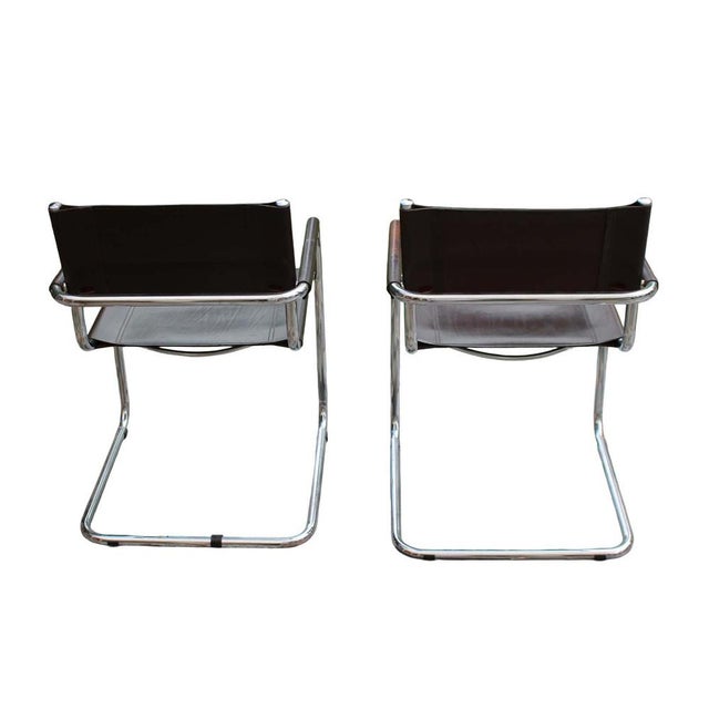Modern Vintage Cantilever Armchairs in Brown Leather, 1970s, Set of 2 For Sale - Image 3 of 9