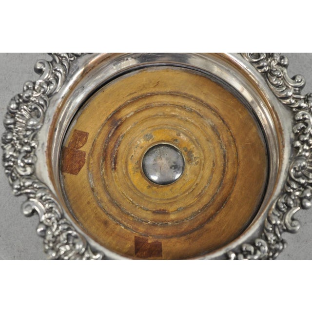 Antique English Victorian Silver Plated Floral Mahogany Bar Wine Bottle Coaster For Sale In Philadelphia - Image 6 of 13
