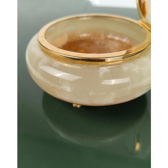 Italian Carved Round Green Onyx Marble Box with Gilded Lionfeet, 1950s For Sale - Image 18 of 18